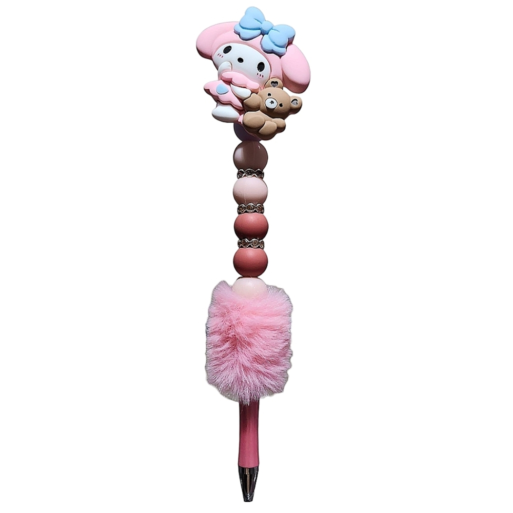 Sanrio Hello Kitty Kuromi Fur Custom Beaded Ballpoint Twist Tall Pen Topper Pink